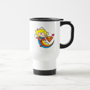 Mug De Voyage Chibi Supergirl volant arc-en-ciel