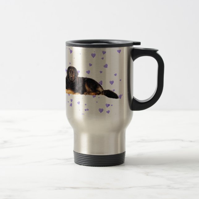 Mug De Voyage Chien aux Coeurs pourpres en chute (Droit)