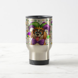 Mug De Voyage Chien chiot mignon Mardi Gras en casquette jester