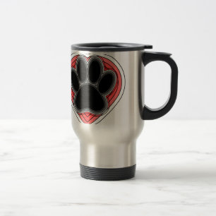 Mug De Voyage Chien Paw Dans Le Coeur Rouge Avec Les Outlines