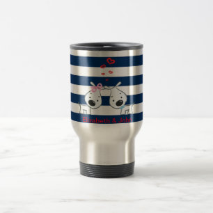 Mug De Voyage Chiens Adorables en Amour sur Rayures-Personnalisé