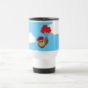 Mug De Voyage Chouette mignonne volant avec des ballons de coeur