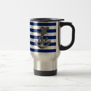 Mug De Voyage Chrome Comme Ancre de corde sur les rayures nautiq