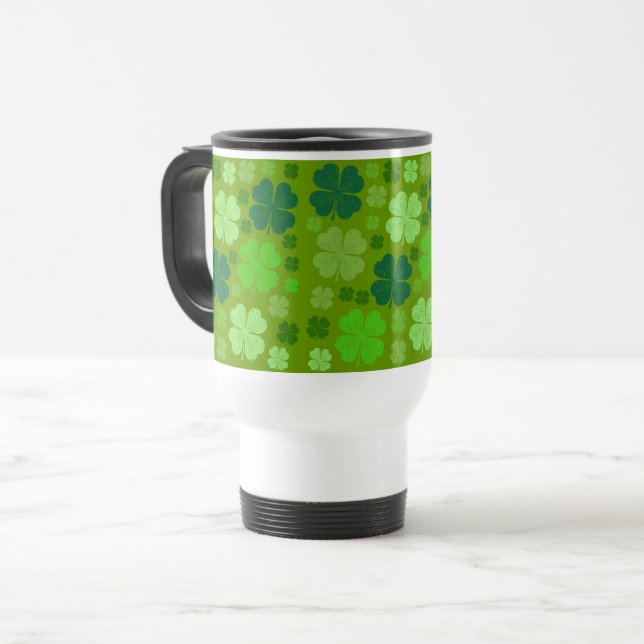 Mug De Voyage Clovers verts, Lucky Clovers, Saint Patrick's Day (Devant gauche)