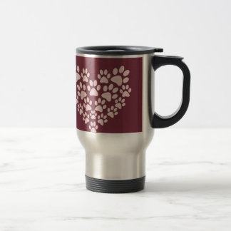 Mug De Voyage Coeur rose mignon d'empreinte de patte de chien