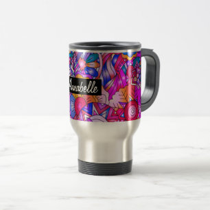 Mug De Voyage Cœurs et fleurs colorés Abstrait Personnalisé
