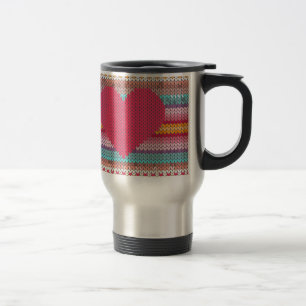 Mug De Voyage Coeurs rétro arc-en-ciel fausse laine tricot valen
