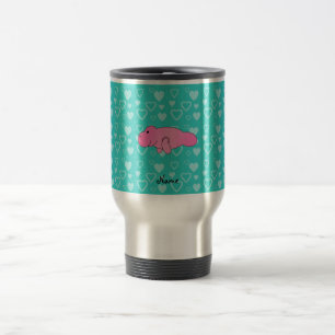 Mug De Voyage Coeurs roses nommés personnalisés de turquoise d