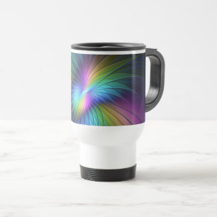 Mug De Voyage Coloré Avec Bleu Moderne Art Fractal Abstrait