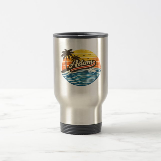 Mug De Voyage Conception de nom Adam Retro Sunset (Centre)