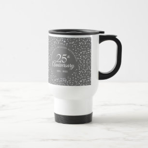 Mug De Voyage Confettis Cœurs Argentés 25e Anniversaire de Maria