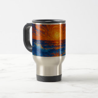 Mug De Voyage Coucher de soleil Abstrait sur les vagues océaniqu