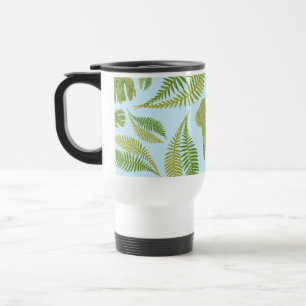 Mug De Voyage Couleur Bleue Feuille Verte. Motif feuille