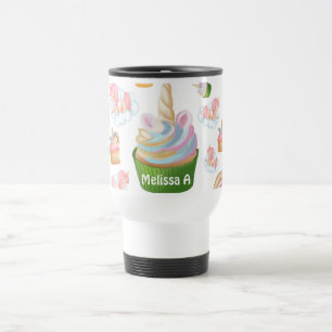 Mug De Voyage Cute Girl Rose Vert Cupcake Unicorn Motif