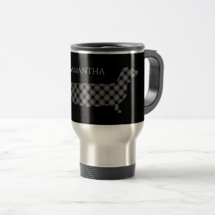 Mug De Voyage Dachshund à carreaux sur fond noir Élégant personn