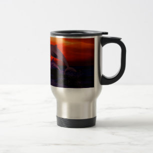 Mug De Voyage Dauphins de saut nautique Coucher de soleil orange