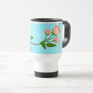Mug De Voyage Dégradé du ciel bleu avec branche de ressort fleur