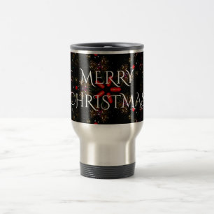 Mug De Voyage Design de fleurs kaléidoscopiques rouge noir et bl