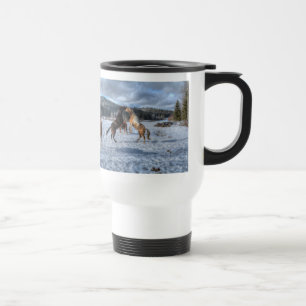 Mug De Voyage Deux Chevaux de Ranch Jouer à la Neige d'hiver IV