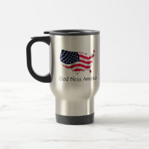 Mug De Voyage Dieu bénissent l'Amérique avec le drapeau de car