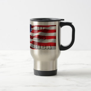 Mug De Voyage Dieu patriotique bénisse l'Amérique sur le drapeau