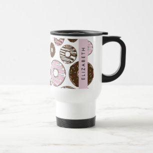 Mug De Voyage Donuts Roses, Donuts Brown, Sprinkings, Votre Nom