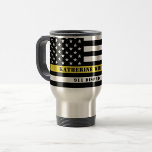 Mug De Voyage Drapeau 911 personnalisé Dispatcher USA Ligne jaun