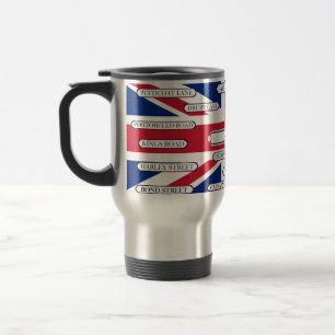 Mug De Voyage Drapeau du Royaume-Uni et noms de rues célèbres