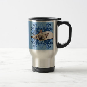 Mug De Voyage Elégant bleu floral chat siamois jolie féline