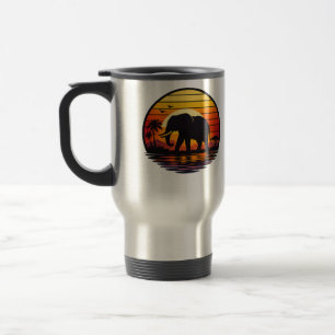 Mug De Voyage Élévant silhouette coucher de soleil rétro