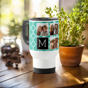 Mug De Voyage Emerald & Black Instagram 5 Photo Collage Monogram