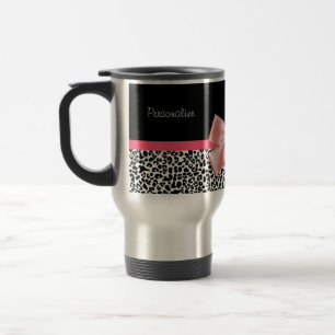 Mug De Voyage Empreinte de léopard à la mode et ruban rose ave