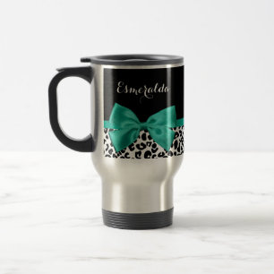 Mug De Voyage Empreinte de léopard Emerald Green Ribbon Bow Nom