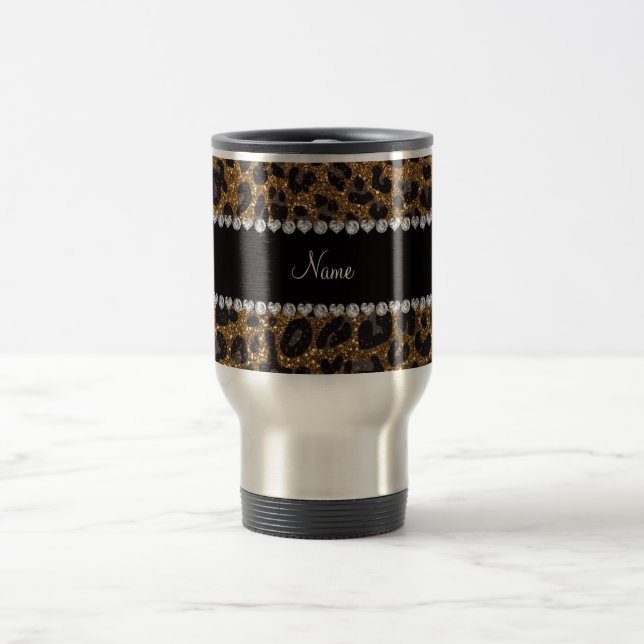 Mug De Voyage Empreinte de léopard nommé fait sur commande de (Centre)