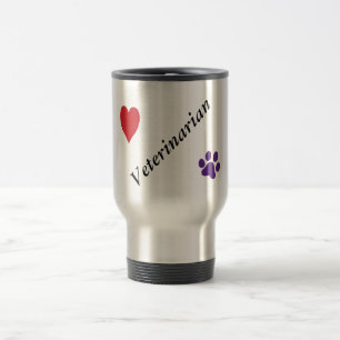 Mug De Voyage Empreinte de patte et coeur Vétérinaire-Pourpres