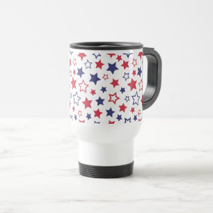 Mug De Voyage Étoiles rouges et bleues, 4 juillet, fond blanc
