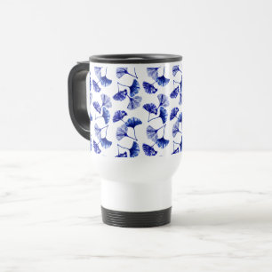 Mug De Voyage feuilles de gingko bleu et blanc