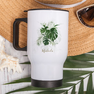 Mug De Voyage Feuilles tropicales aquarelles personnalisées