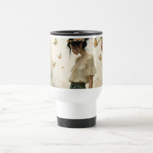 Mug De Voyage Fille éthérée avec papillons dans la nature