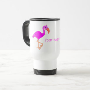 Mug De Voyage Flamant rose mignon - Heureux - Ajouter votre nom 