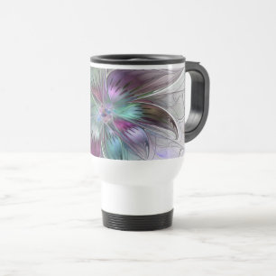 Mug De Voyage Fleur Abstraite colorée Art moderne floral fractal