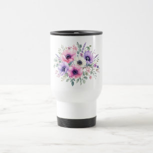 Mug de voyage fleur d'anémone aquarelle