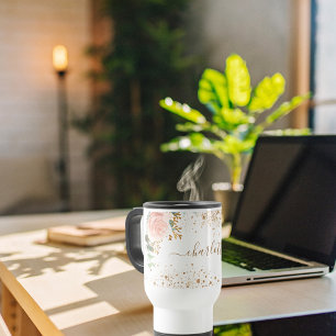 Mug De Voyage fleurons d'or rose eucalyptus or nom parties scint