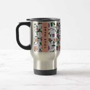Mug De Voyage Fleurs colorées, Arrière - plan bleu, Orange