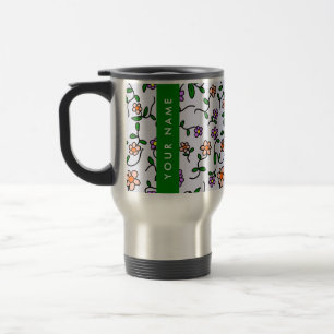 Mug De Voyage Fleurs Colorées, Fond Bleu, Vert