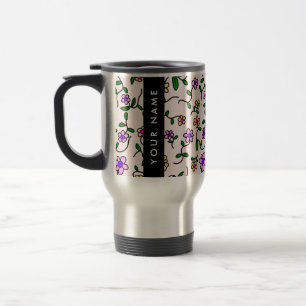 Mug De Voyage Fleurs Colorées, Fond Rose, Noir