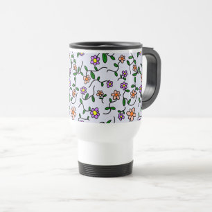 Mug De Voyage Fleurs Colorées, Motif Floral, Feuillage, Boho