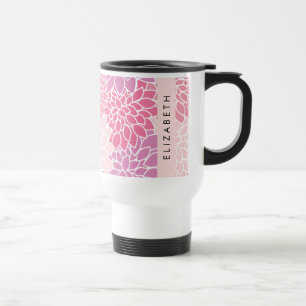 Mug De Voyage Fleurs Dahlia Roses, Motif De Fleurs, Votre Nom