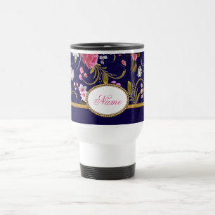 Mug De Voyage Fleurs roses de monogramme