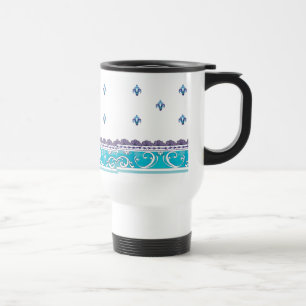 Mug De Voyage Fluer De Lis Blue Swirl Design